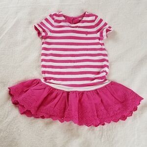 Ralph Lauren Pink Striped Eyelet Lace Trim Tee Dre